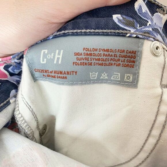 CITIZENS OF HUMANITY Blue Floral MANDY High Waist Retro Slim Roll Up Jeans 26 - Picture 8 of 12